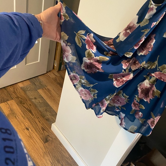 Altar'd State Navy Floral Halter Romper with Mauve Blooms - Picture 2 of 5